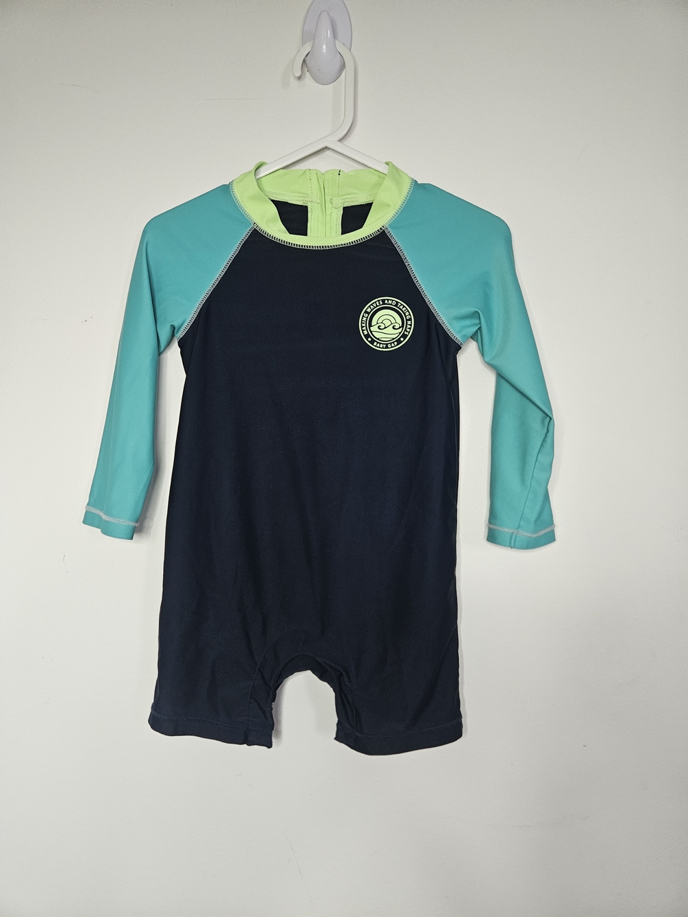 Baby Gap Rash Guard One Piece Swimsuit Swim Rashguard Navy Teal Lime 18 24 M🩷